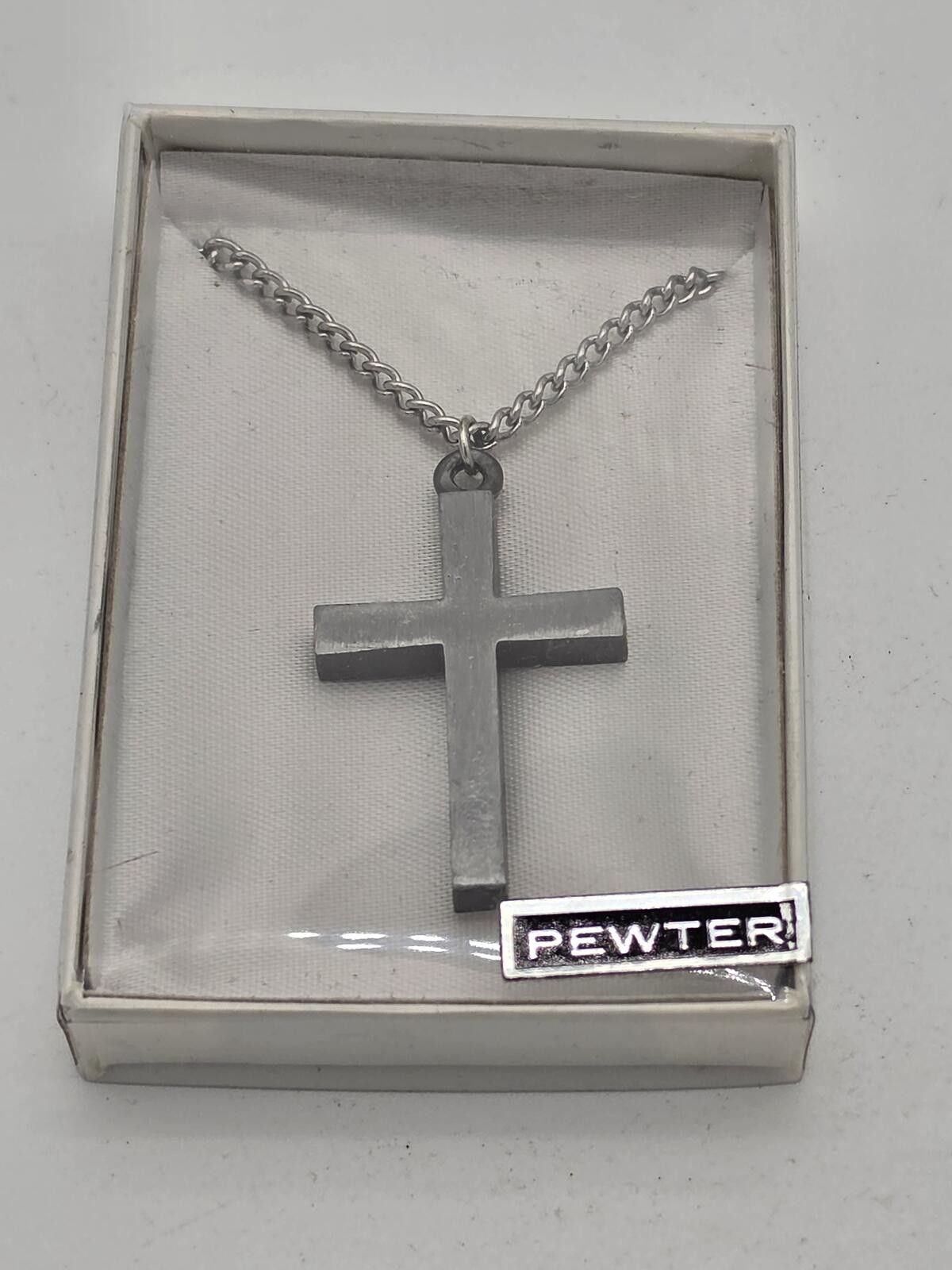 NOS Vintage Pewter Cross Necklace 22" Chain Christian Religious Jewelry NOS Vintage Pewter Cross Necklace 22" Chain Christian Religious Jewelry