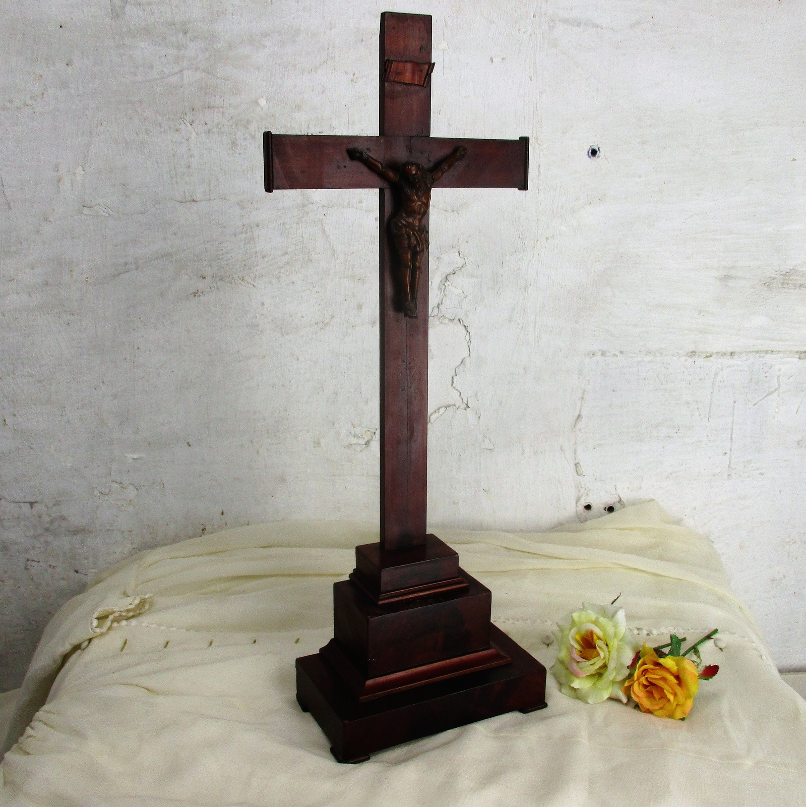 Antique Large French Standing Wooden Crucifix Jesus Christ Wooden Corpus 20" Antique Large French Standing Wooden Crucifix Jesus Christ Wooden Corpus 20"