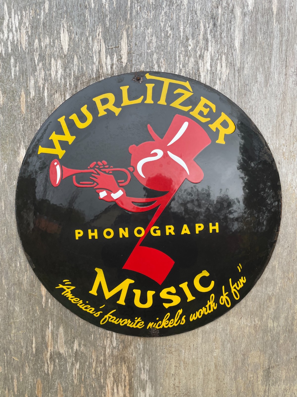 WURLITZER porcelain sign advertising vintage garage 20" USA Phonograph Jukebox WURLITZER porcelain sign advertising vintage garage 20" USA Phonograph Jukebox