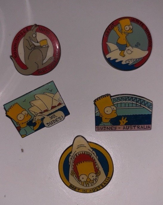 VINTAGE 1990s Simpsons Australia Souvenir Enamel Pin Lot - Rare Bart 5pc Set
