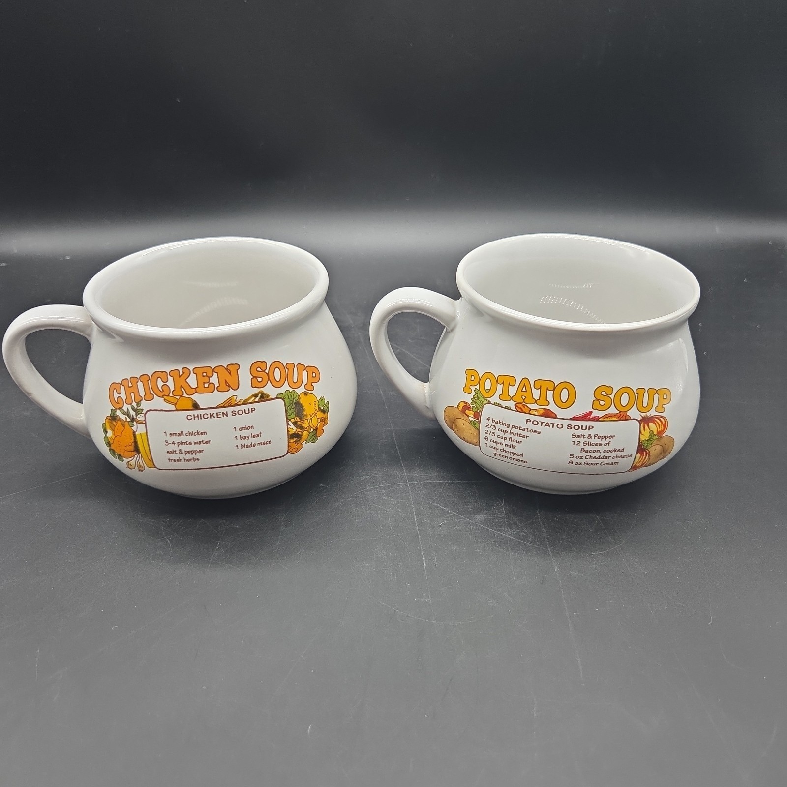 DAT'L DO-IT, INC. "Chicken Soup" Recipe & "Potato Soup" Mug/Soup Bowls VTG EUC DAT'L DO-IT, INC. "Chicken Soup" Recipe & "Potato Soup" Mug/Soup Bowls VTG EUC