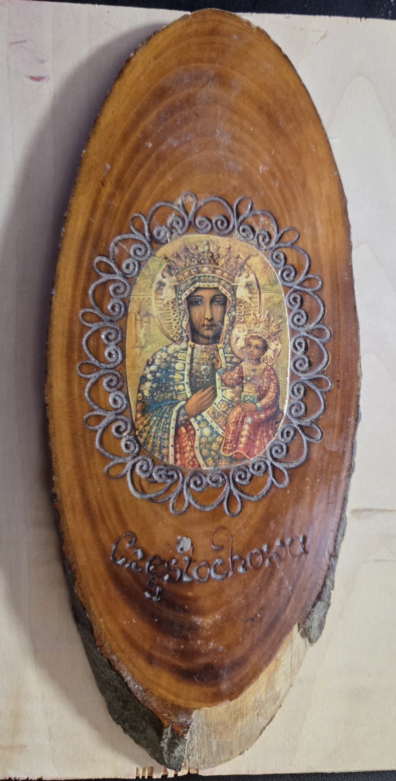 Vintage Our Lady of Czestochowa Black Madonna Wood Slice Religious Wall Plaque Vintage Our Lady of Czestochowa Black Madonna Wood Slice Religious Wall Plaque