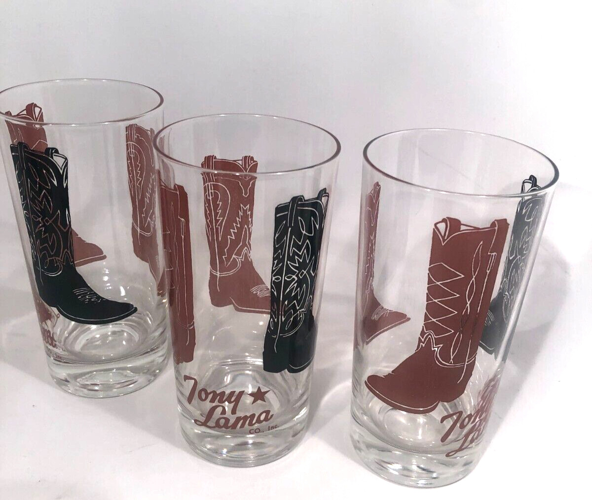 New Tony Lama Drinking Tea Bar Clear Glass Cowboy Boots 5.5" Vintage Advertising New Tony Lama Drinking Tea Bar Clear Glass Cowboy Boots 5.5" Vintage Advertising