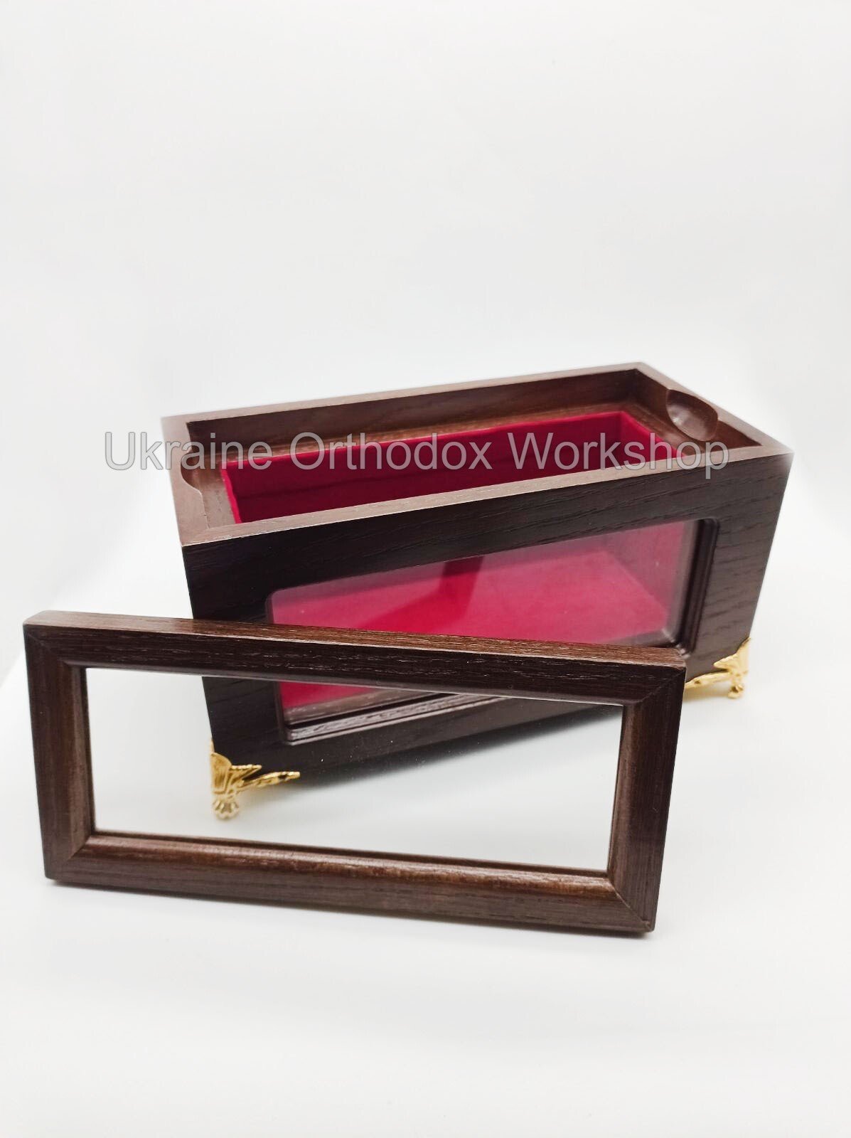 Handcarved Orthodox Reliquary Box Wood Ark Red Velvet 7.87" Handcarved Orthodox Reliquary Box Wood Ark Red Velvet 7.87"