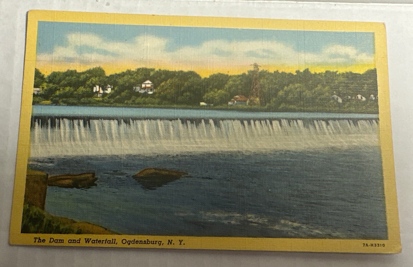Vintage Linen Postcard The Waterfall at Ogdensburgh NY Unposted