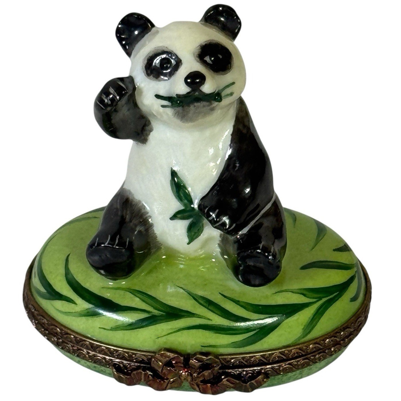 Limoges France Peint Main Panda Bear Porcelain Trinket Box Hand Painted PV Mark Limoges France Peint Main Panda Bear Porcelain Trinket Box Hand Painted PV Mark