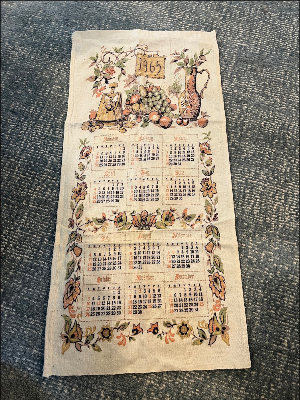 VINTAGE 1965 (Reusable in 2027) Calendar Printed Linen Tea Towel VINTAGE 1965 (Reusable in 2027) Calendar Printed Linen Tea Towel