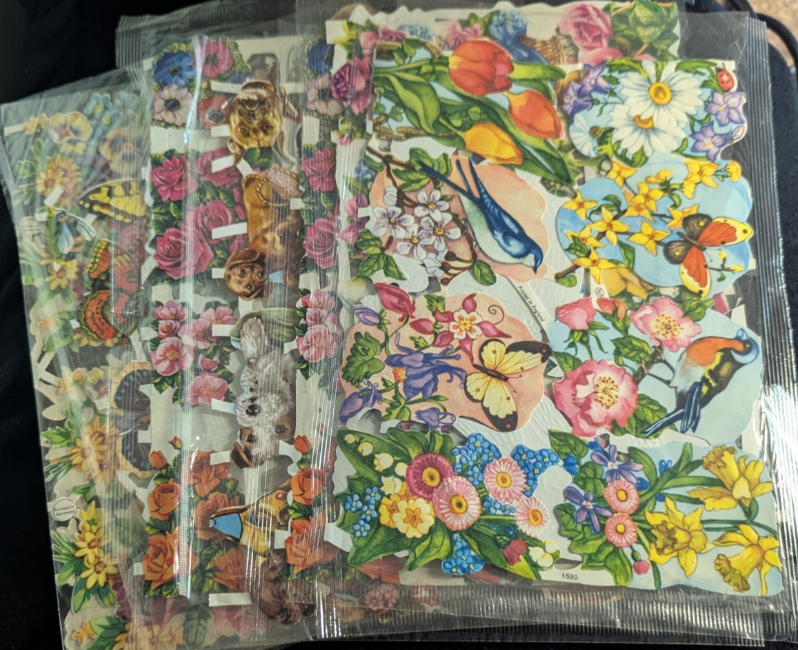 Vintage Die Cut Paper Scraps England and Germany Floral Butterflies Dogs Vintage Die Cut Paper Scraps England and Germany Floral Butterflies Dogs