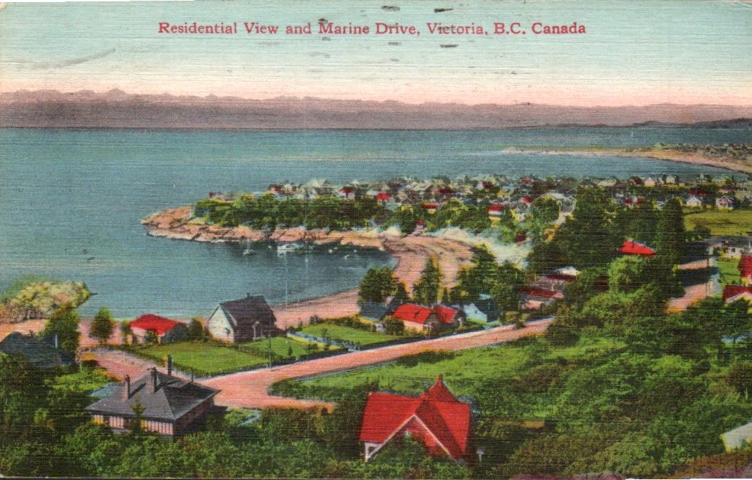 Victoria BC - Residential View and Marine Drive - Linen Postcard - circa 1940 Victoria BC - Residential View and Marine Drive - Linen Postcard - circa 1940