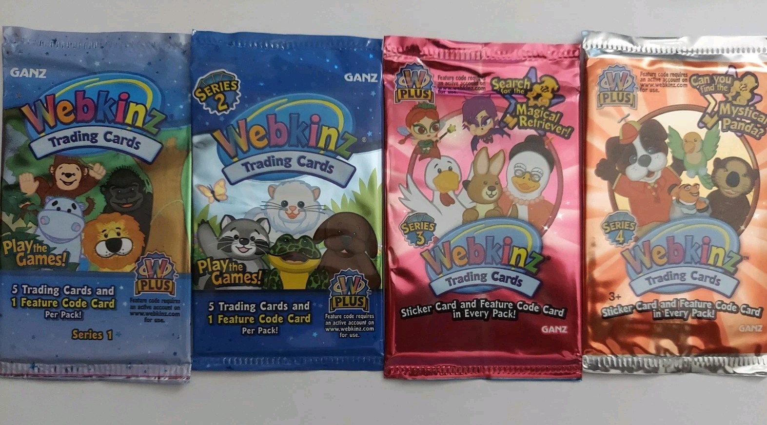 Webkinz Trading Cards, 4 Packs, 1 Pack each Series 1, 2, 3 & 4 Sealed Packs