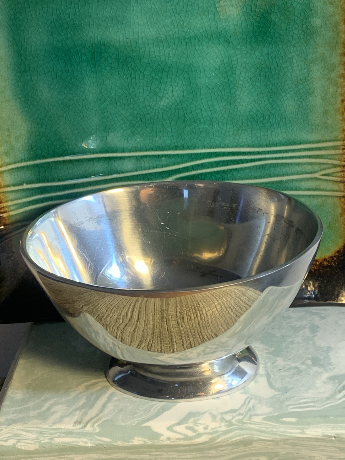 VTG MCM SILVER TONE CAST IRON ALUMINUM PEWTER PEDESTAL BOWL 70’S? READ DES. VTG MCM SILVER TONE CAST IRON ALUMINUM PEWTER PEDESTAL BOWL 70’S? READ DES.