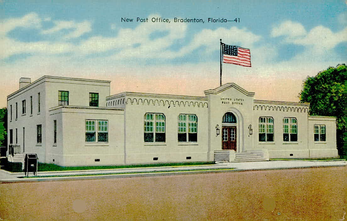 New Post Office Bradenton FL Kropp Linen Postcard