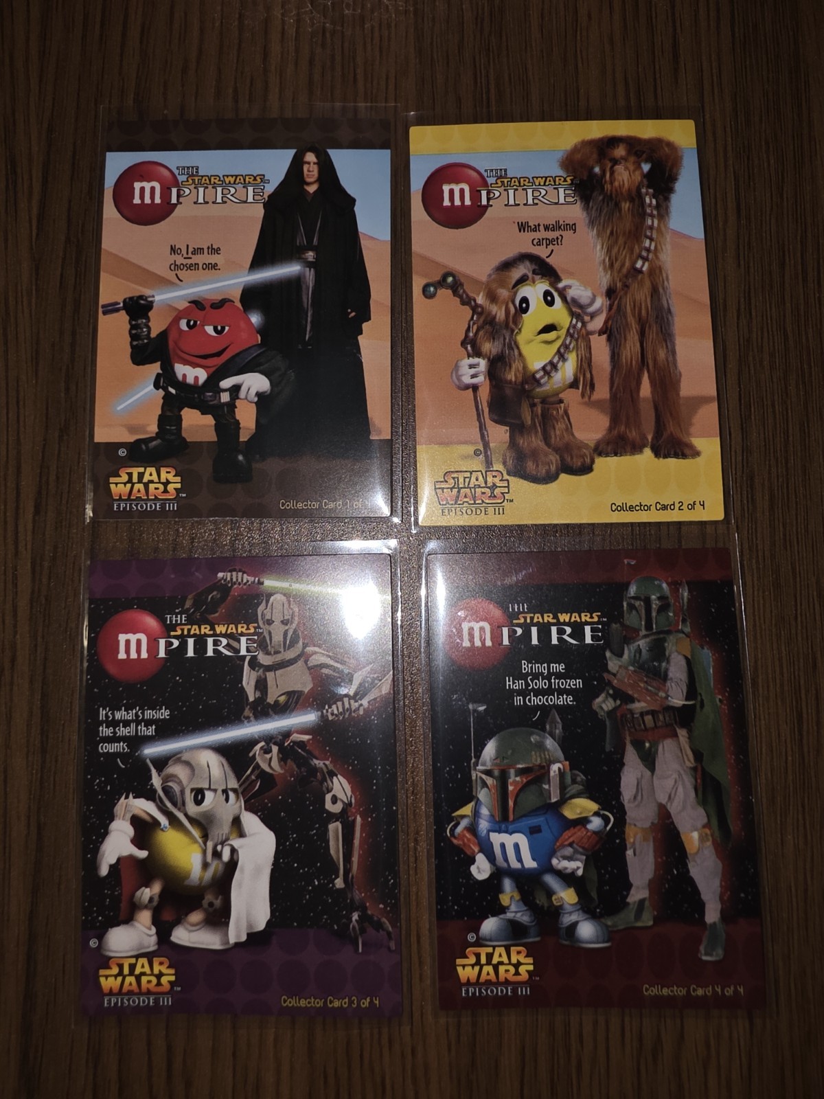Extremely Rare 2005 The Star Wars M&M Collectible 4 Card's , Perfect Condition Extremely Rare 2005 The Star Wars M&M Collectible 4 Card's , Perfect Condition