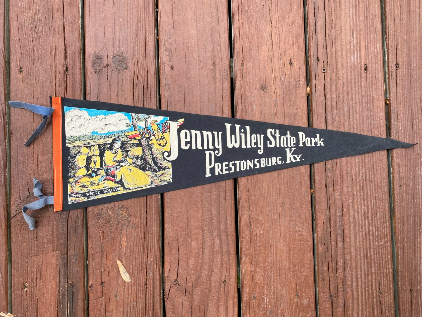 RARE VTG Jenny Wiley State Park Prestonsburg Kentucky White Squaw Pennant 1940's RARE VTG Jenny Wiley State Park Prestonsburg Kentucky White Squaw Pennant 1940's
