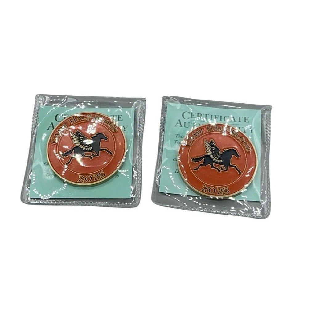 Percy Jackson Camp Half-Blood 2025 Thyrsus Hourglass Co Challenge Coin Set of 2 Percy Jackson Camp Half-Blood 2025 Thyrsus Hourglass Co Challenge Coin Set of 2