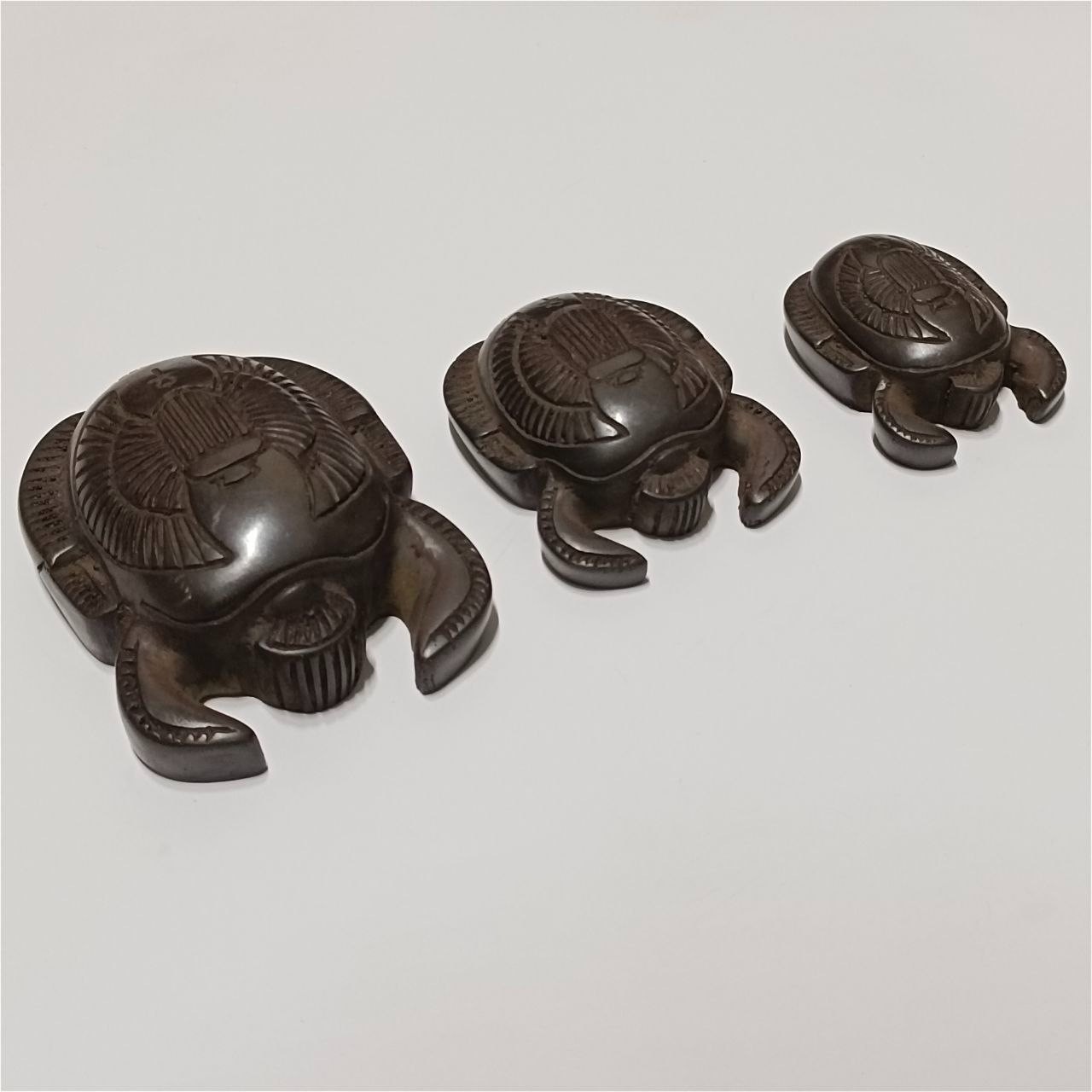 Egyptian Scarab Beetle Stone Figurines Set of 3 Handmade Vintage Style Decor Egyptian Scarab Beetle Stone Figurines Set of 3 Handmade Vintage Style Decor