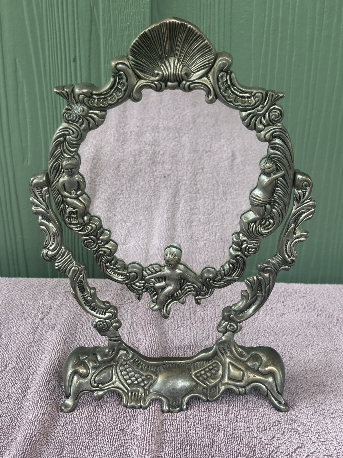 Vintage Ornate Silver Plated Victorian Style Standing Dresser Mirror Frame Vintage Ornate Silver Plated Victorian Style Standing Dresser Mirror Frame