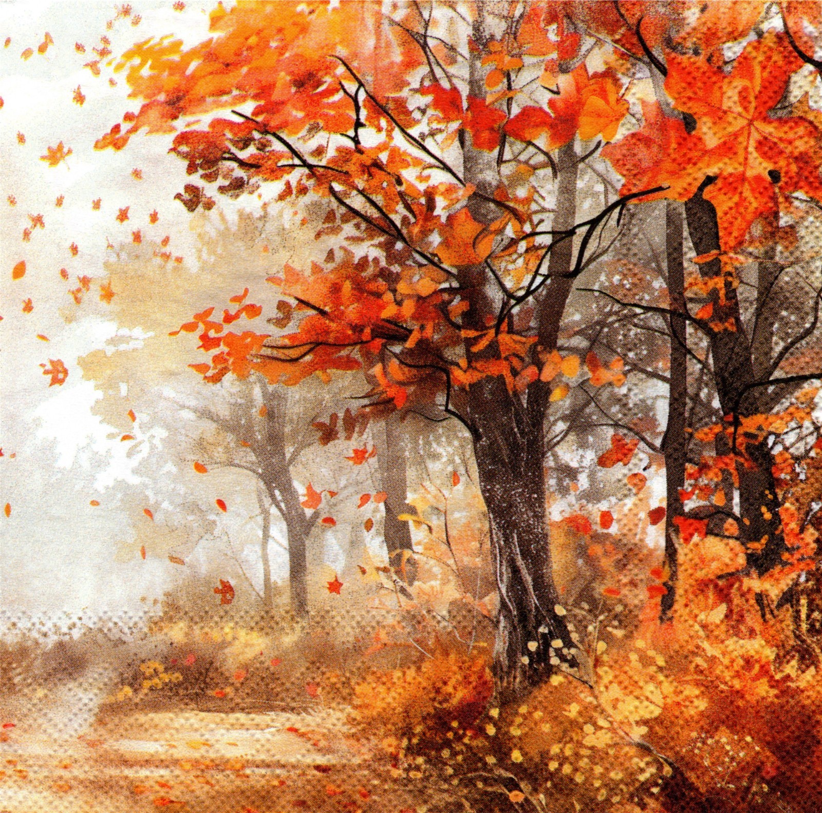 (2) Two Paper Lunch Napkins for Decoupage/Mixed Media - Autumn Tree in woods (2) Two Paper Lunch Napkins for Decoupage/Mixed Media - Autumn Tree in woods