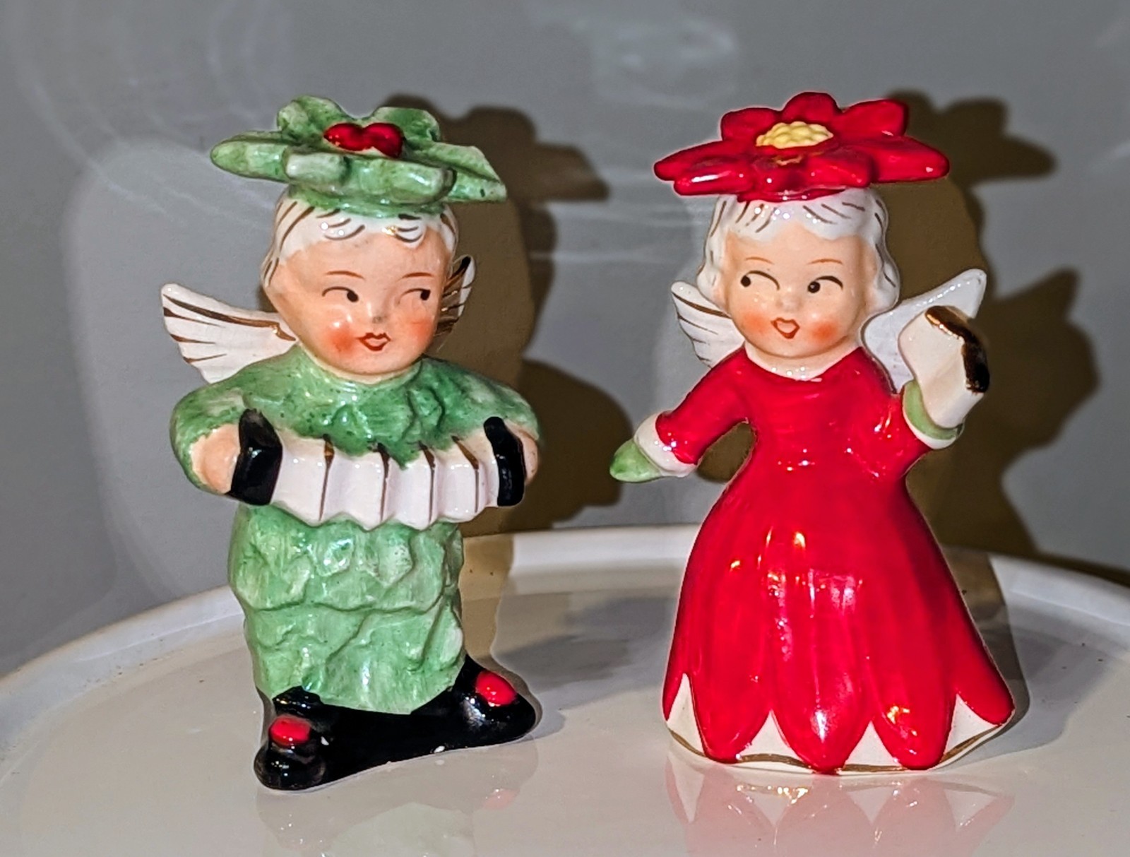 Vtg Relco Japan Angel Salt & Pepper Shakers Holly Boy Poinsettia Girl Christmas Vtg Relco Japan Angel Salt & Pepper Shakers Holly Boy Poinsettia Girl Christmas