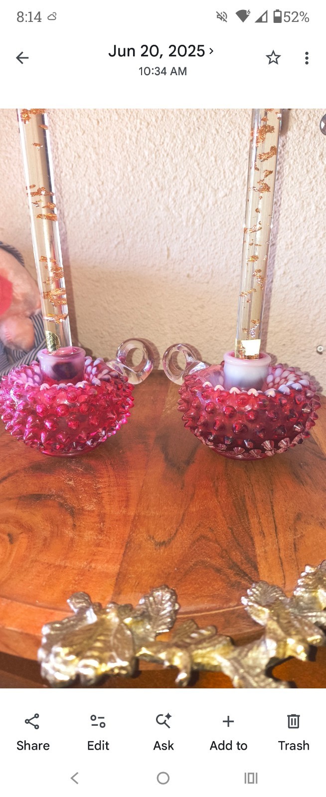 Fenton Vintage Cranberry Opalescent Hobnail Candle Holders Set of 2 Perfect Pair