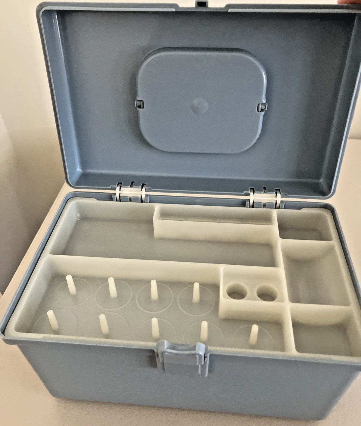 Vintage 1970's Retro Wilson Wil-Hold Baby Blue Plastic Sewing Box with Tray Vintage 1970's Retro Wilson Wil-Hold Baby Blue Plastic Sewing Box with Tray