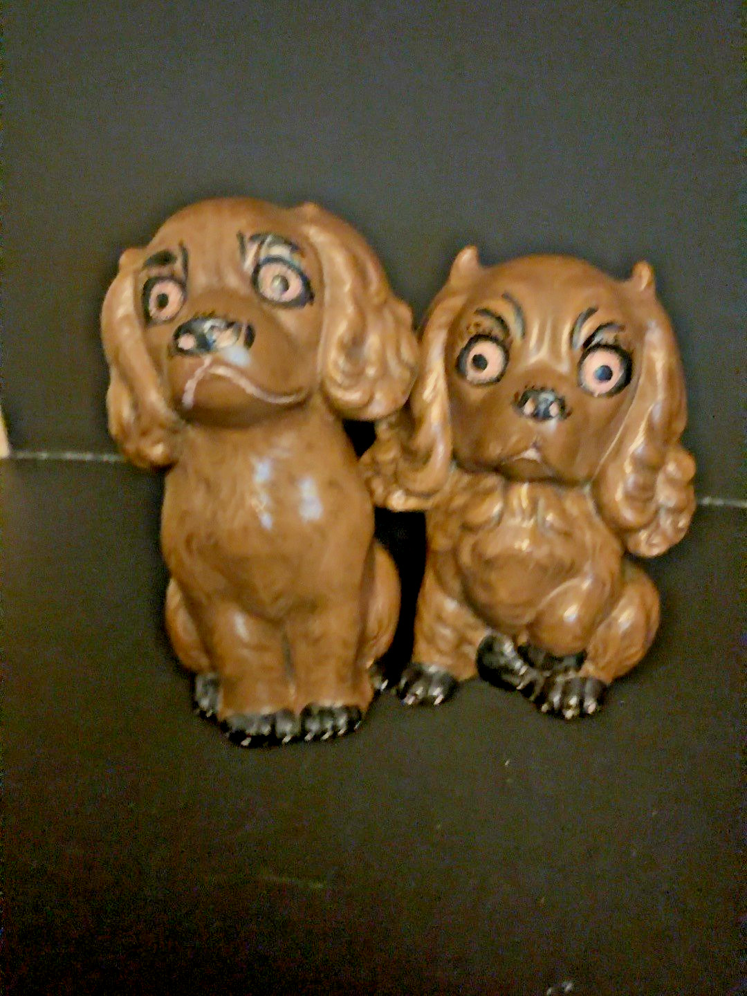 Vintage Ceramic Spaniel Figurines Pair Hand Painted Brown Dogs Kitsch Decor Vintage Ceramic Spaniel Figurines Pair Hand Painted Brown Dogs Kitsch Decor