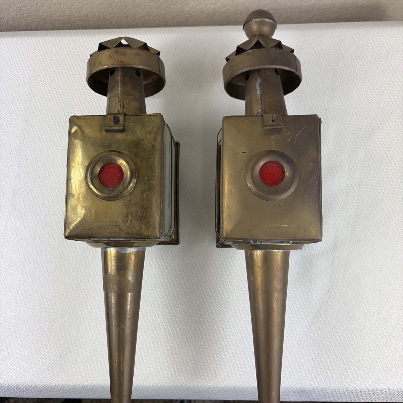 Atq Brass Beveled Glass Buggy Carriage Oil Lamp Lantern Coach Light 1880's