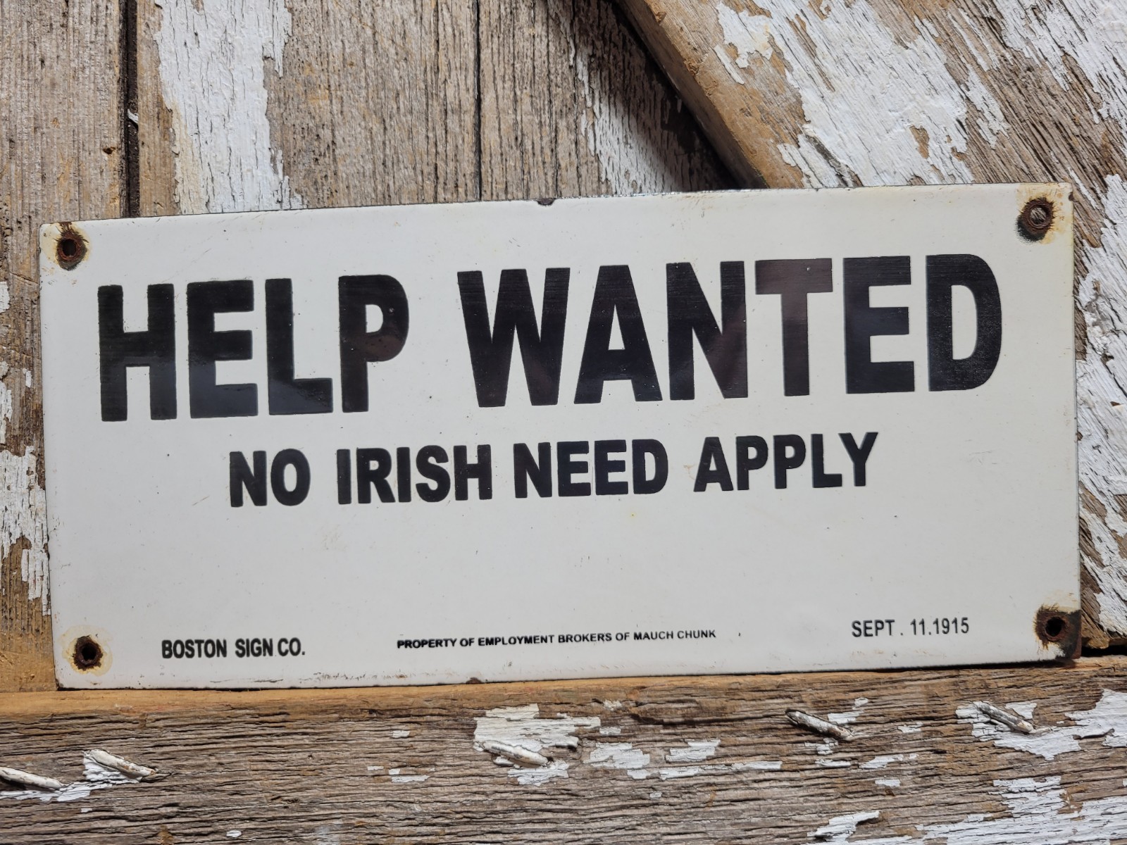 VINTAGE HELP WANTED PORCELAIN SIGN OLD NO IRISH NEED APPLY EMPLOYMENT BROKER VINTAGE HELP WANTED PORCELAIN SIGN OLD NO IRISH NEED APPLY EMPLOYMENT BROKER