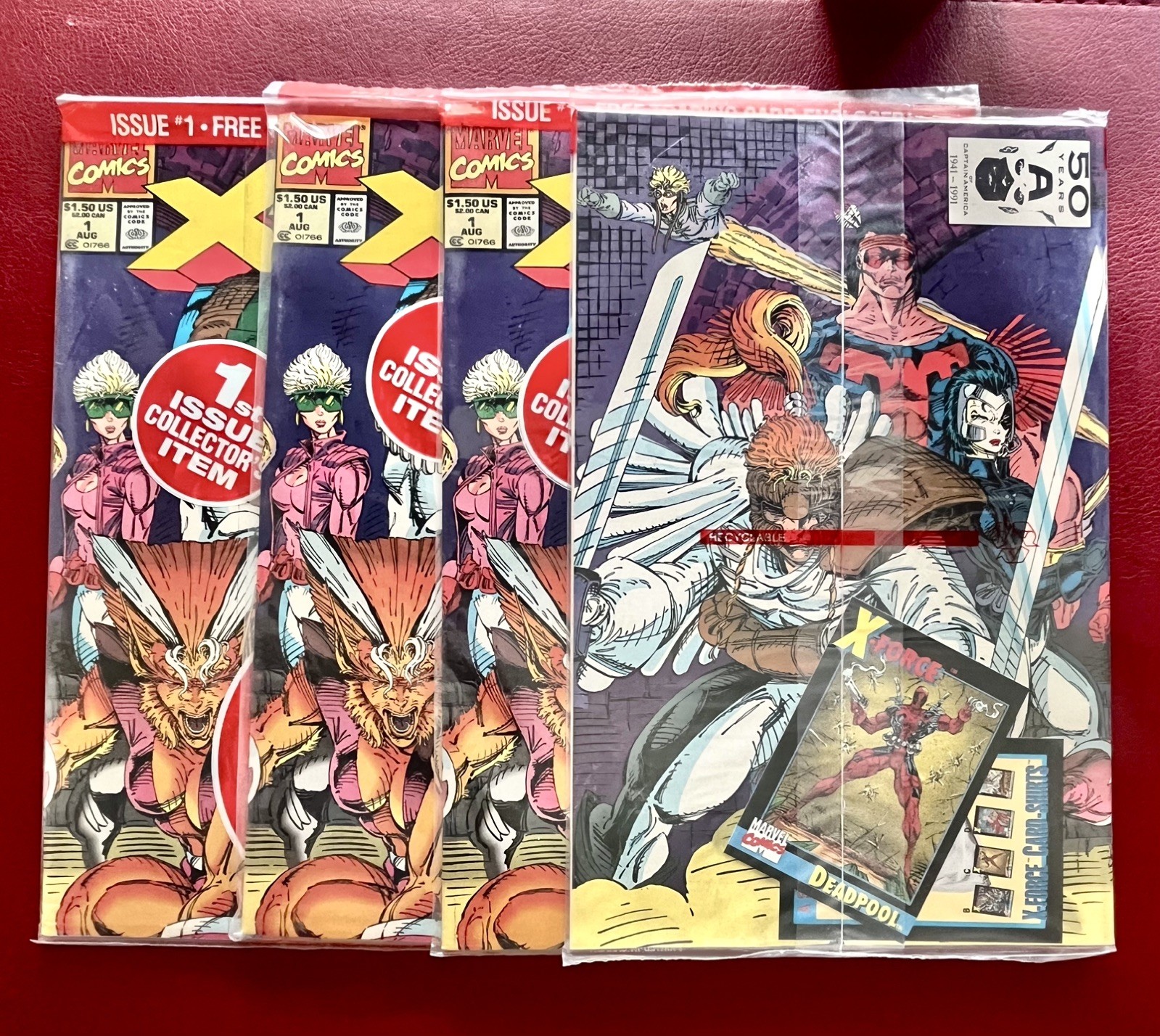 X-Force #1 (1991) Set of 3 Sealed Polybagged w/Cards of Deadpool,X-Team,Cable X-Force #1 (1991) Set of 3 Sealed Polybagged w/Cards of Deadpool,X-Team,Cable