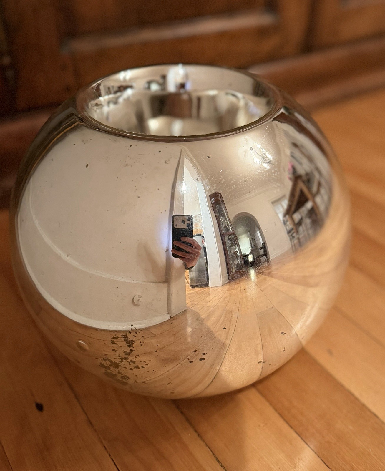 Antique Mercury Glass Large Bowl Or Vase Antique Mercury Glass Large Bowl Or Vase