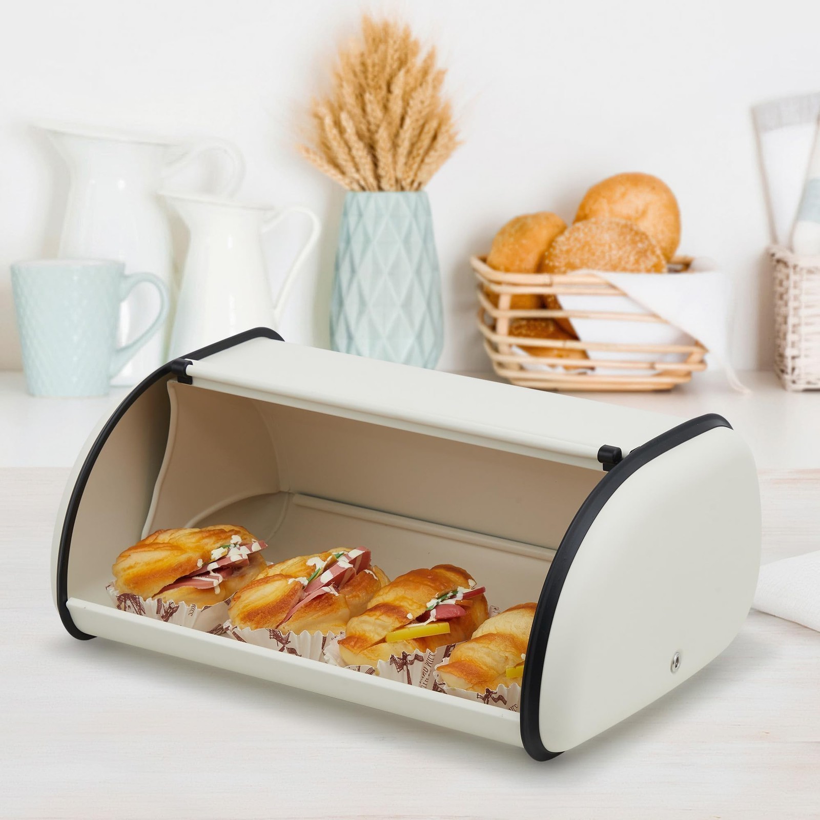 Stainless Steel Roll Top Bread Box Kitchen Countertop Storage Container Bin Stainless Steel Roll Top Bread Box Kitchen Countertop Storage Container Bin