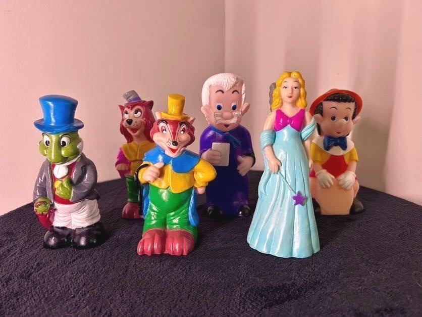 RARE Set of 6 Vintage Pinocchio Rubber Squeak Toys Disney Italian 1960s-70s RARE Set of 6 Vintage Pinocchio Rubber Squeak Toys Disney Italian 1960s-70s