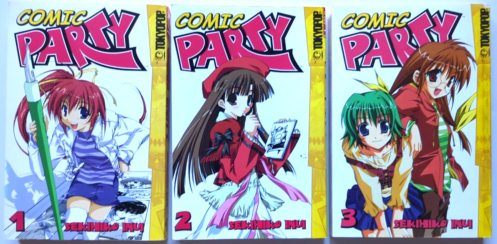 Comic Party Vol 1, 2, 3 Manga Lot, 1st Prints 2004, Sekihiko Inui, Tokyopop