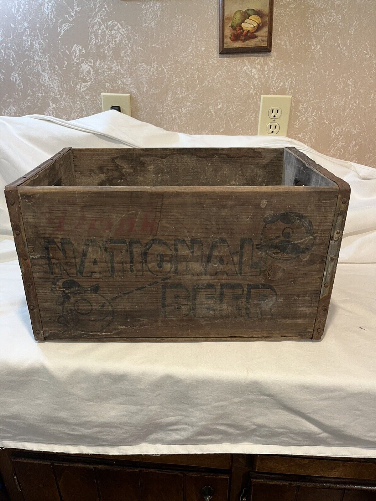 Vintage Wooden National Beer Crate Case Faded Rustic