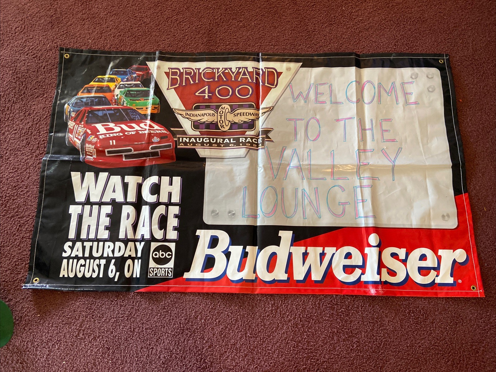 HUGE 5’x3’ Budweiser 1994 Inaugural Brickyard 400 Vinyl Banner Indianapolis ABC HUGE 5’x3’ Budweiser 1994 Inaugural Brickyard 400 Vinyl Banner Indianapolis ABC