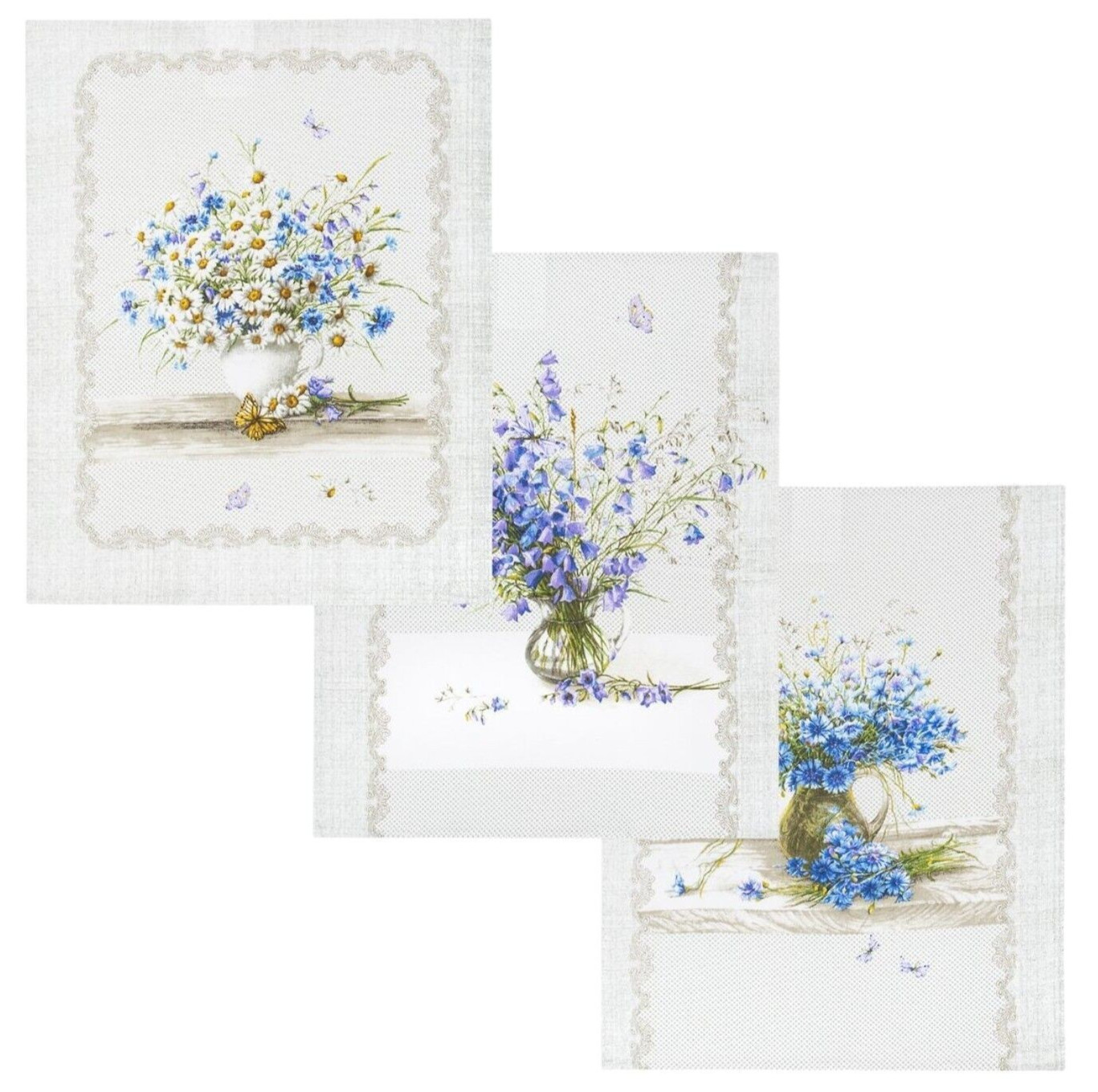 3-pc Wild Flowers Kitchen Towel Set Absorbent Dishcloth Cotton Hand Towel 17x26"