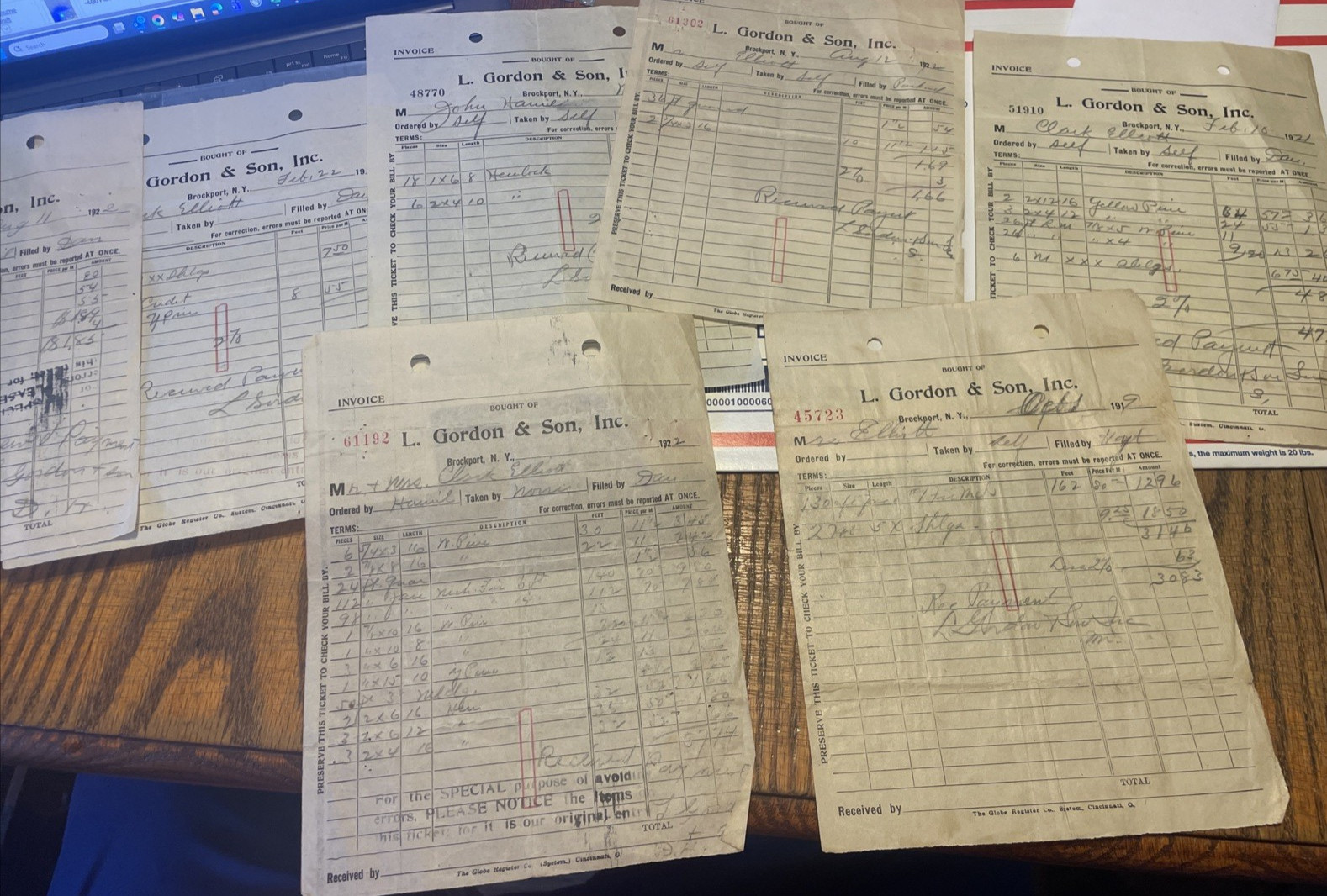 Vintage 1920s Invoices Lot of 6 L. Gordon & Son Brockport NY Paper Ephemera Vintage 1920s Invoices Lot of 6 L. Gordon & Son Brockport NY Paper Ephemera