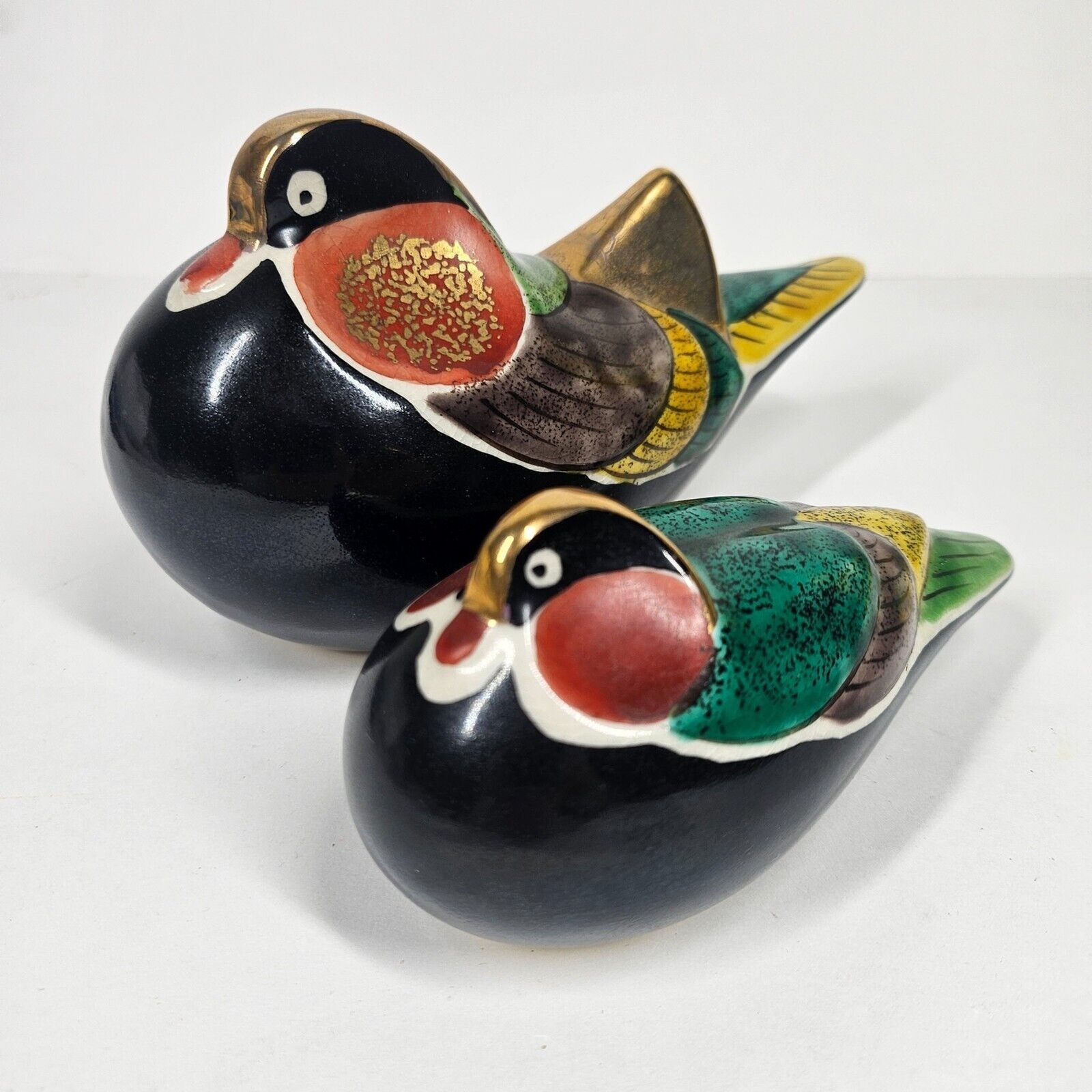 Japan Mandarin Duck Pair Vintage Kutani Porcelain Signed Handpainted Japan Mandarin Duck Pair Vintage Kutani Porcelain Signed Handpainted