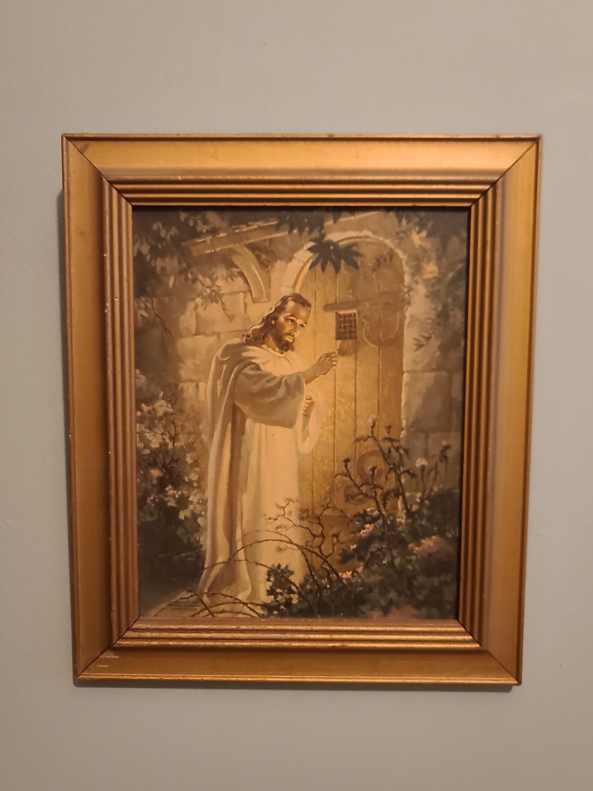 Vintage 1942 Jesus Christ Knocking At The Door Home Framed Lithograph 10x12 Vintage 1942 Jesus Christ Knocking At The Door Home Framed Lithograph 10x12
