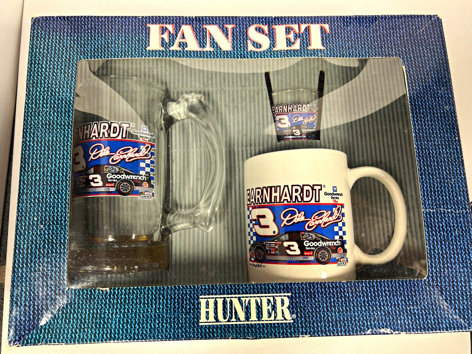 Dale Earnhardt Sr #3 Goodwrench Hunter Fan Set Glass Mug Coffee Cup Shot Glass 