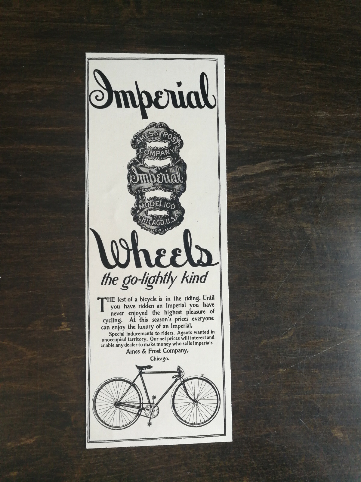 Vintage 1899 Imperial Bicycle Ames & Frost Company Chicago, IL Original Ad 1021 Vintage 1899 Imperial Bicycle Ames & Frost Company Chicago, IL Original Ad 1021