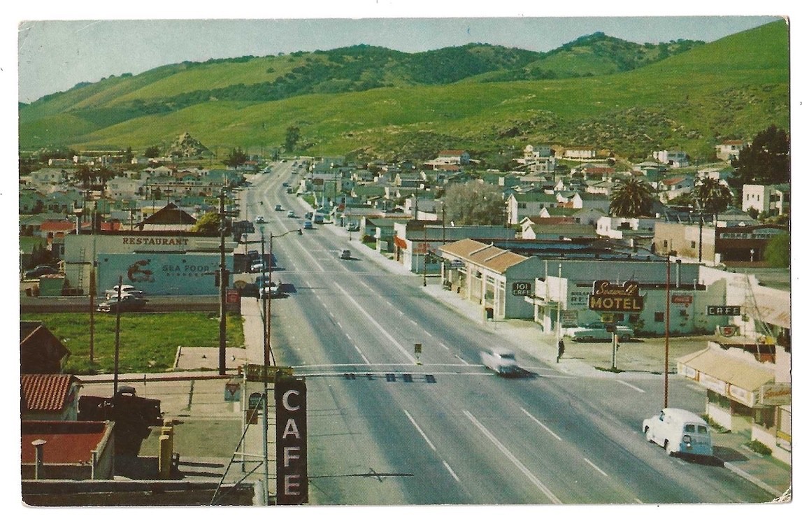 Pismo Beach California c1950's aerial view, U. S. Highway 101, business district Pismo Beach California c1950's aerial view, U. S. Highway 101, business district