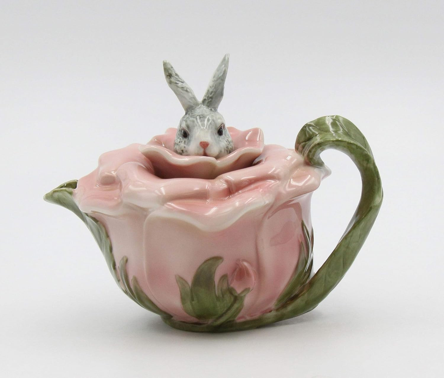 Fine Porcelain Victorian Rose Bunny Rabbit Teapot, 6-7/8" L Fine Porcelain Victorian Rose Bunny Rabbit Teapot, 6-7/8" L