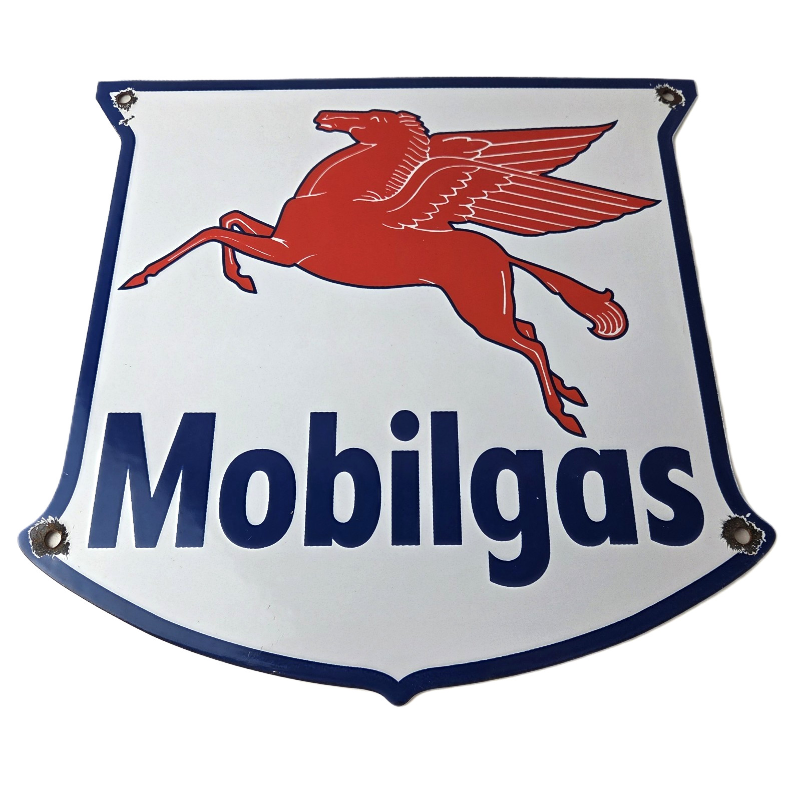 Vintage Mobilgas Sign - Porcelain Mobil Gasoline Pegasus Shield Gas Pump Sign