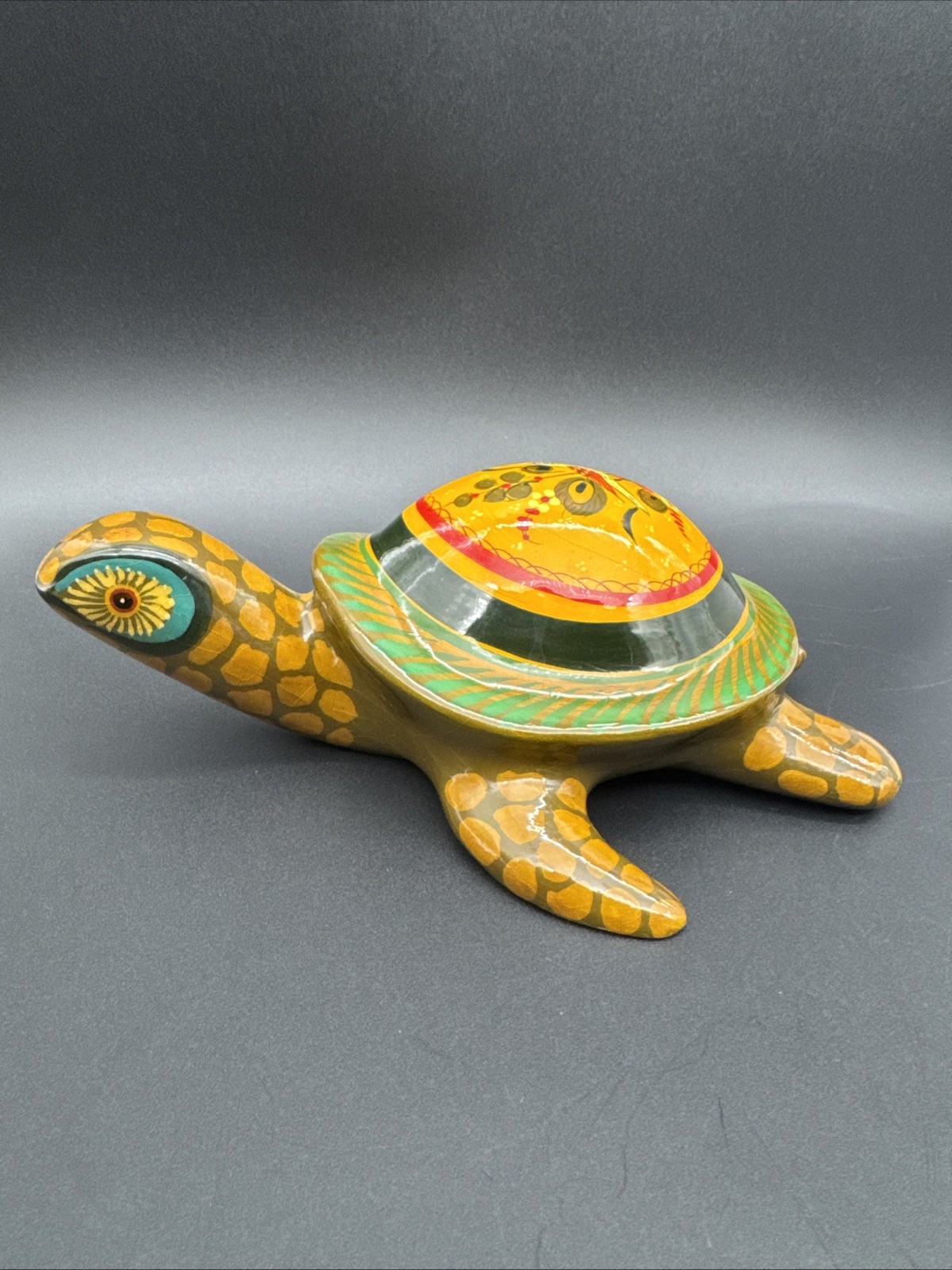 VTG Sermel Tonala Paper Mache Turtle Handpainted Mexico Bird Floral Folk Art VTG Sermel Tonala Paper Mache Turtle Handpainted Mexico Bird Floral Folk Art