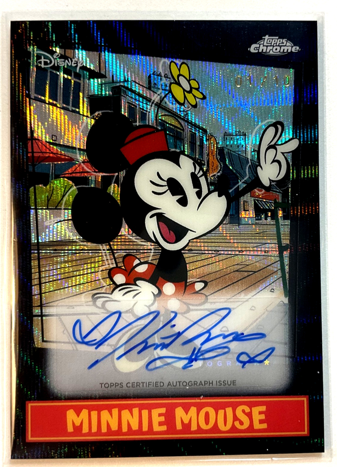 Minnie Mouse Topps 2026 Disney Neon Chrome Wave Autograph MSA-KRB 1/10