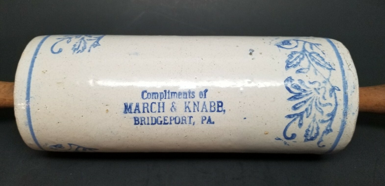 Antique Advertising Stoneware Brush-McCoy Wildflower Rolling Pin BRIDGEPORT, PA Antique Advertising Stoneware Brush-McCoy Wildflower Rolling Pin BRIDGEPORT, PA