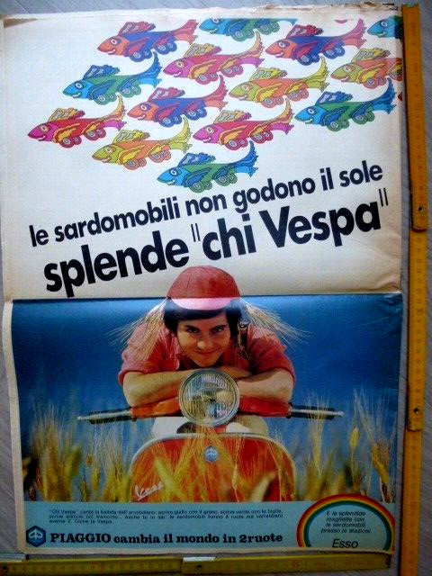 Advertising 1973 Vespa Piaggio Sardomobili Large size cm.54x38 Advertising 1973 Vespa Piaggio Sardomobili Large size cm.54x38