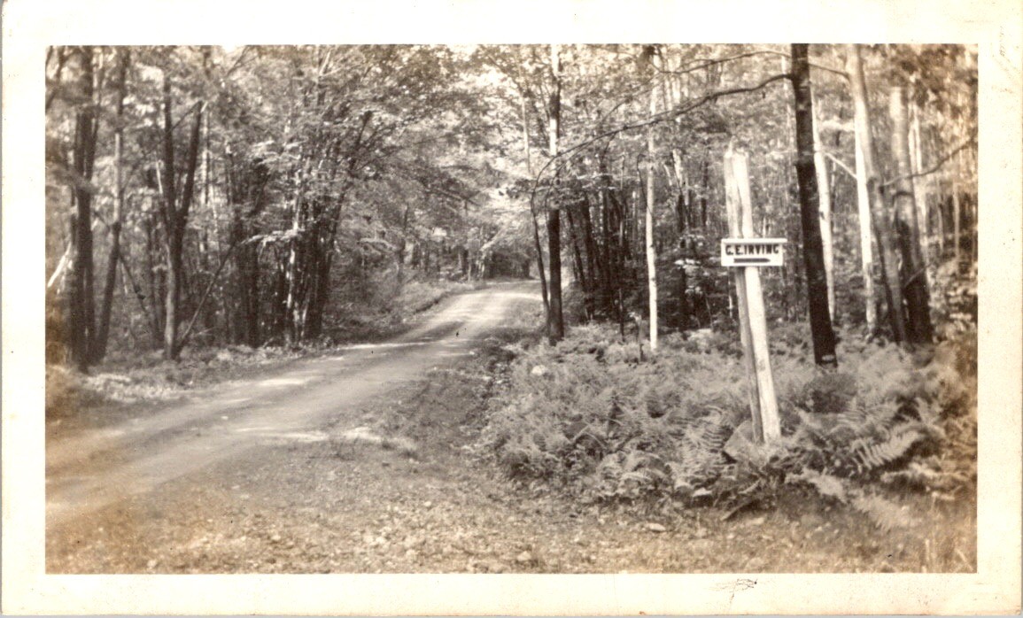 C.E. Irving Sign Forest Lane Sepia Photograph 1940s Gravel Road & Woods C.E. Irving Sign Forest Lane Sepia Photograph 1940s Gravel Road & Woods
