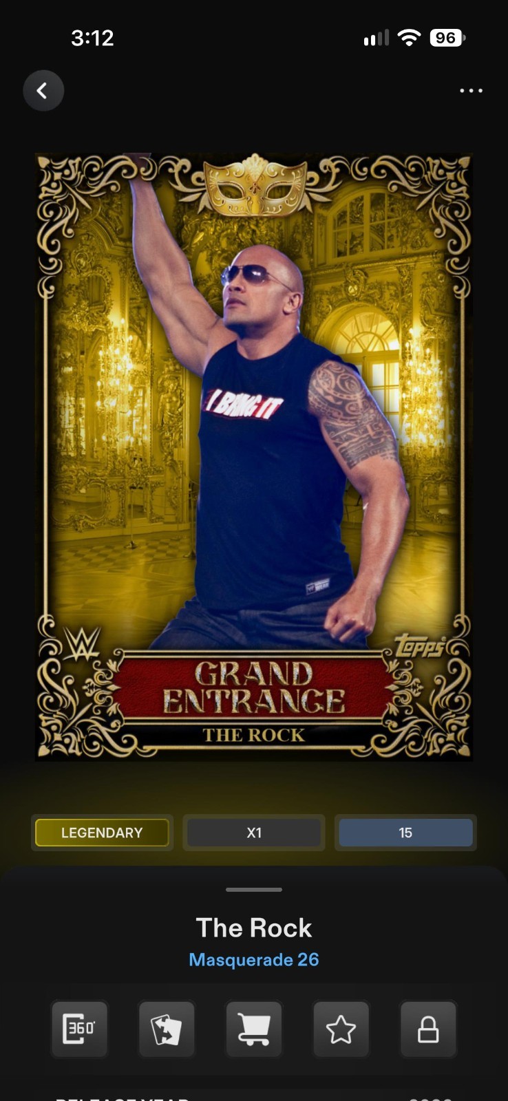 Topps WWE Slam 2026 Masquerade Gold Grand Entrance Base The Rock